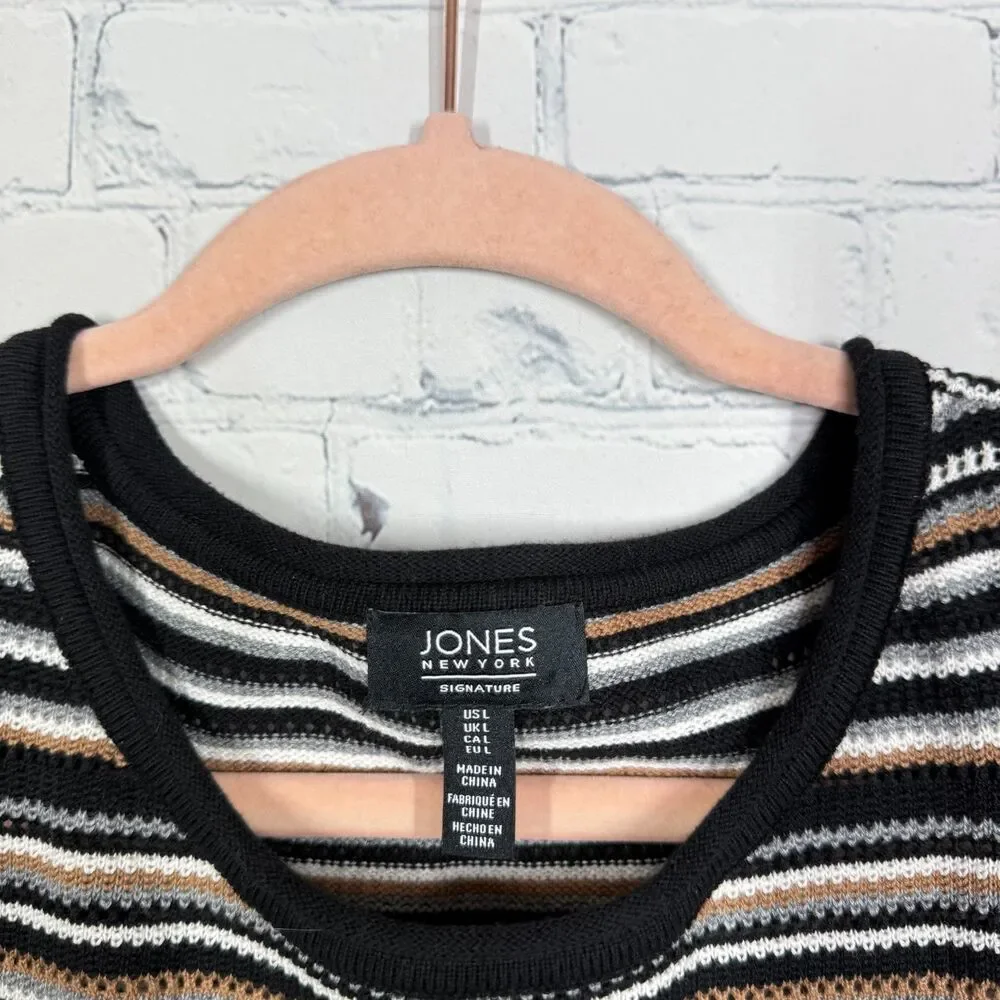 Jones New York Sweater Top Women Large Striped Knit Crochet Ballon Sleeve Y2K - Picture 6 of 8